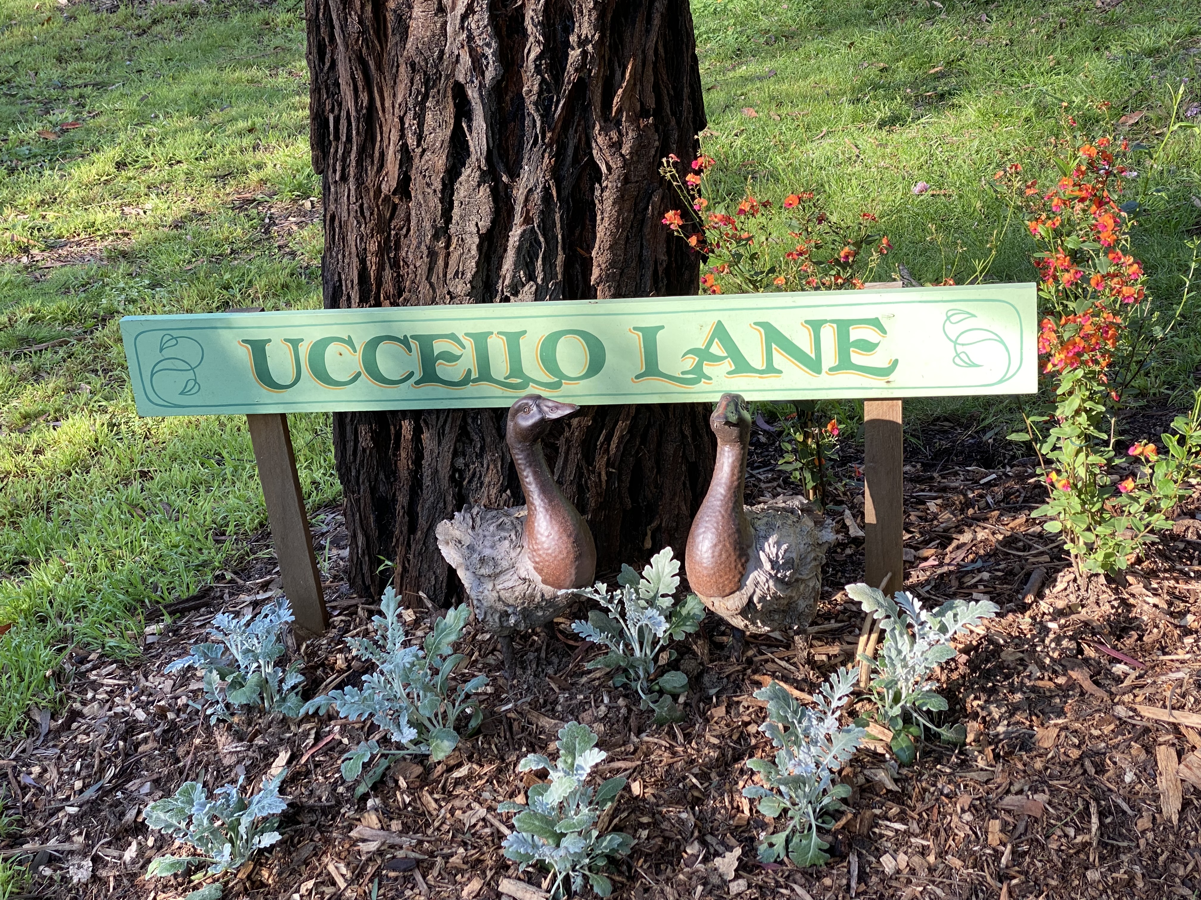 Uccello Lane Sign - with ducks